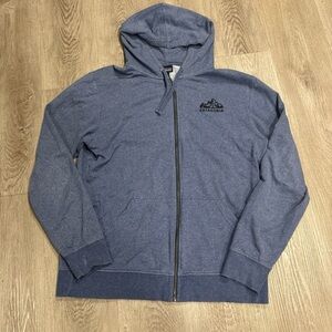 Patagonia Hoodie Sweatshirt Mens Large Blue Organic Cotton Full Zip 1973 Graphic